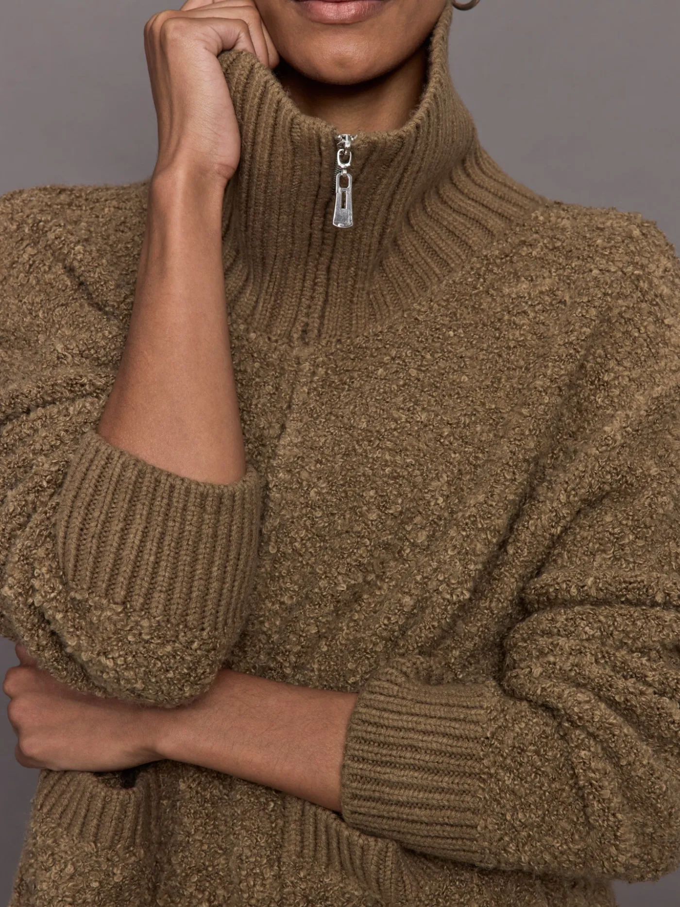 Half Zip Boucle Pullover