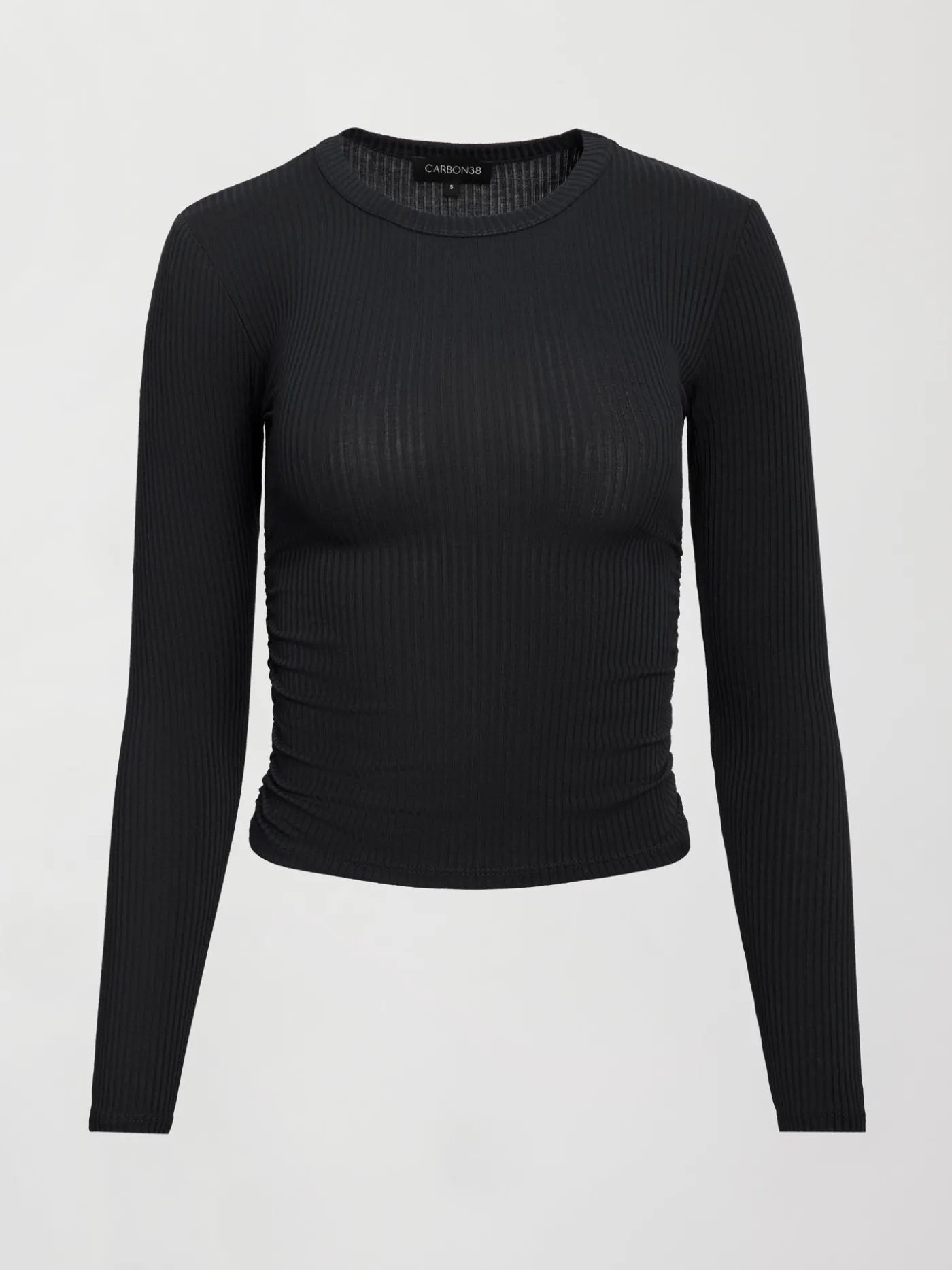 Long Sleeve Ruched Top in Ribbed Jersey