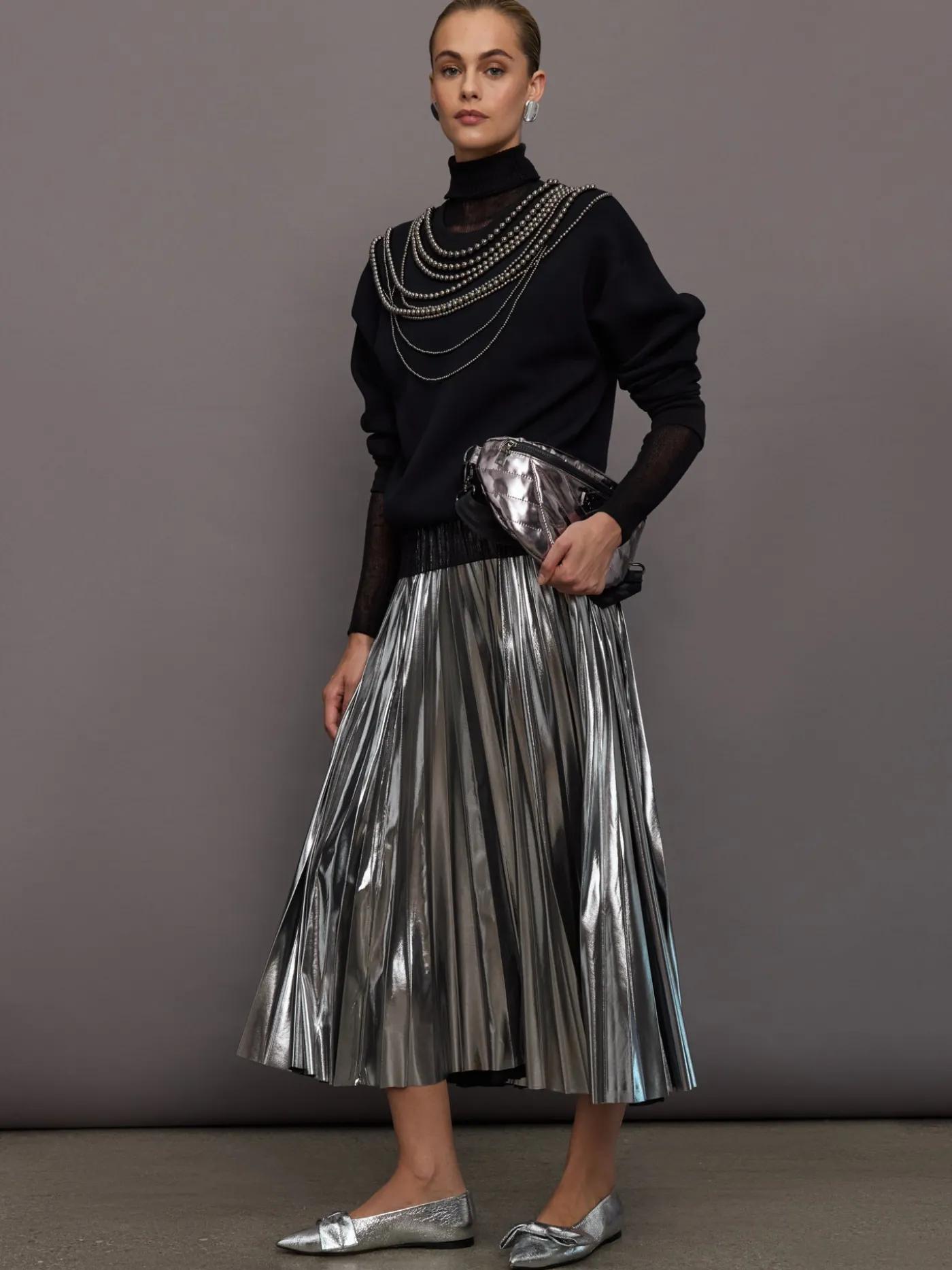 Metallic Pleated Skirt