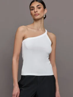 One Shoulder Tank in Ribbed Jersey