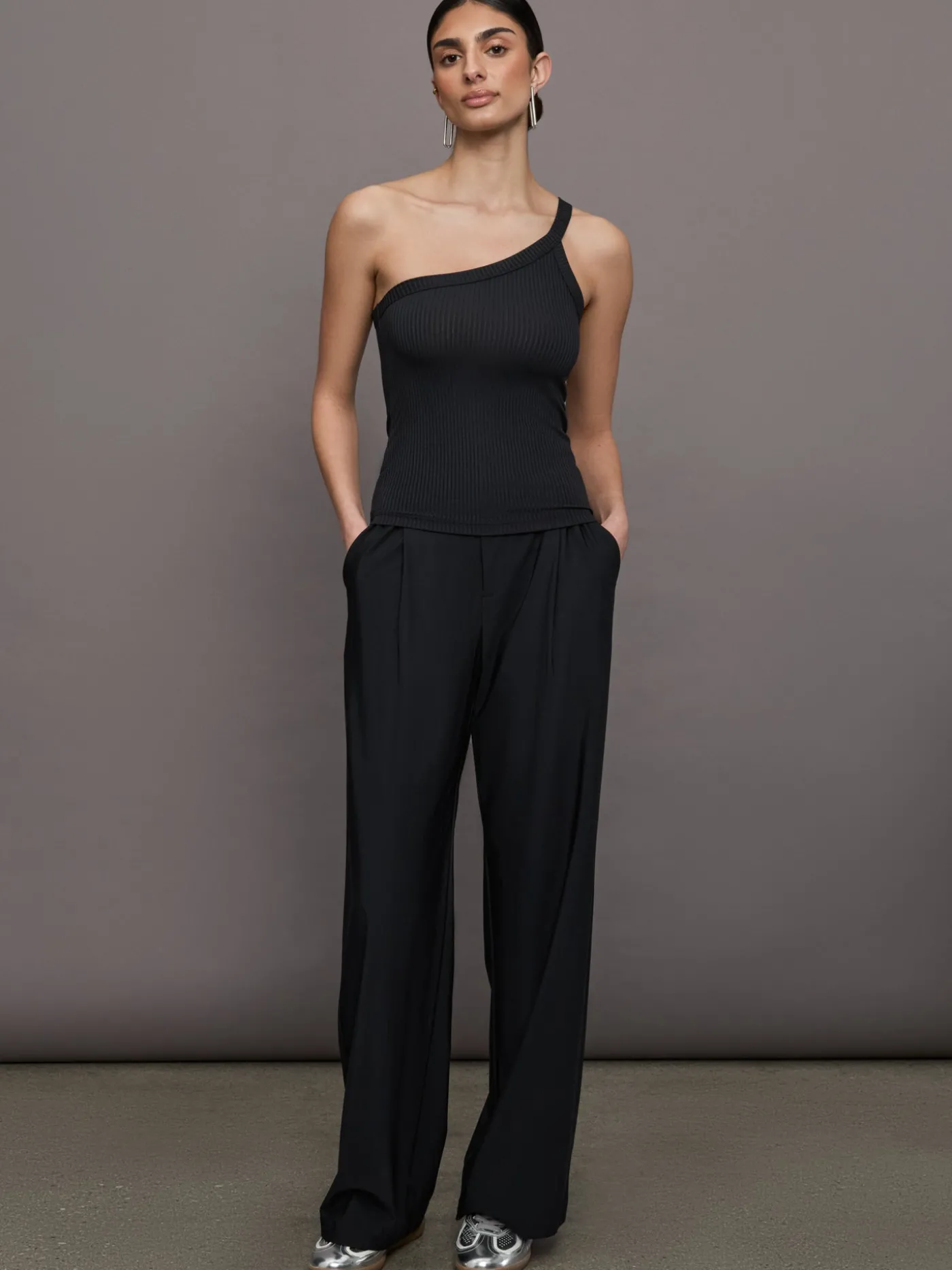 One Shoulder Tank in Ribbed Jersey