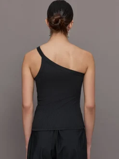 One Shoulder Tank in Ribbed Jersey