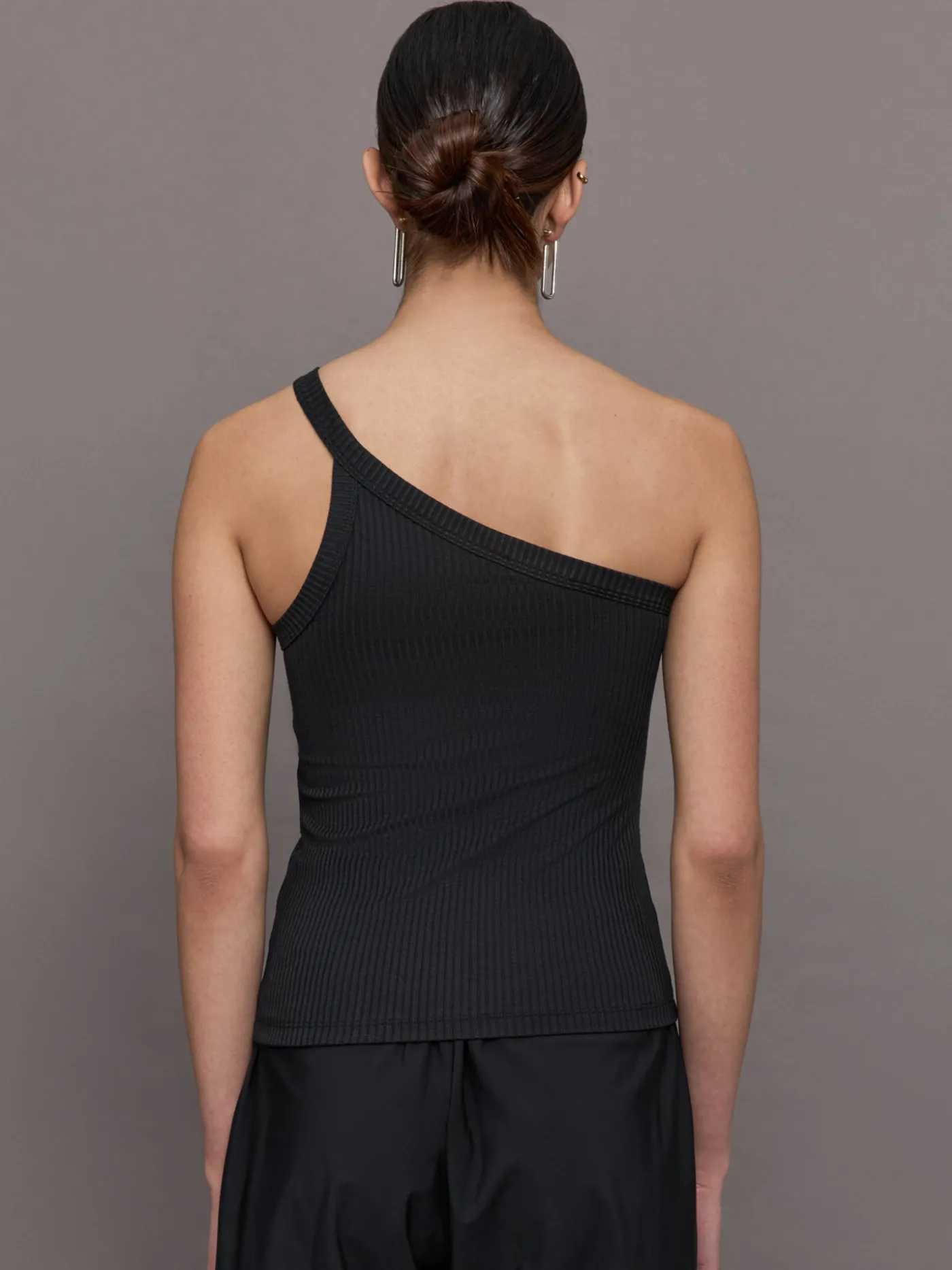 One Shoulder Tank in Ribbed Jersey