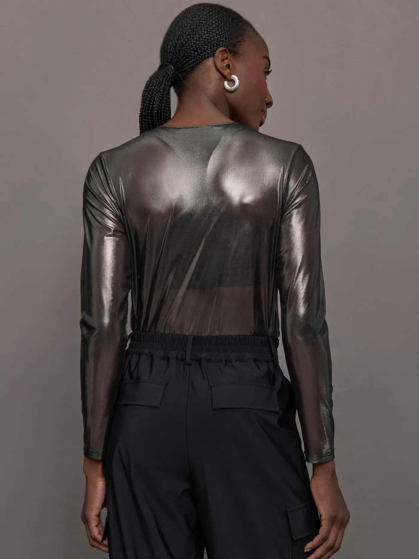 Silver Mesh Long Sleeve Top