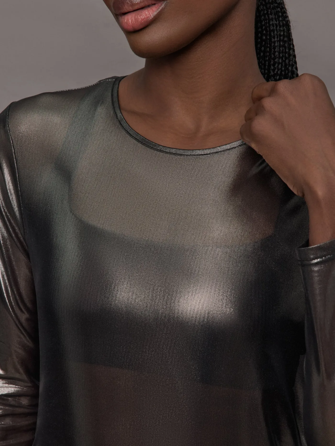 Silver Mesh Long Sleeve Top
